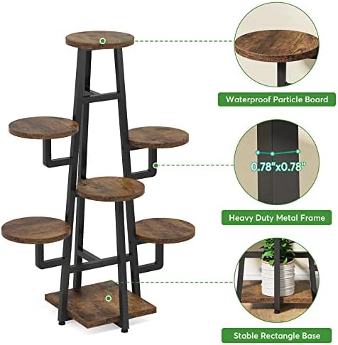 LITTLE TREE 7 Tier Plant Stand Indoor Tall Plant Shelf Corner Plant Pots Holder Rack Flower Stand for Living Room Balcony Garden, Rustic Brown - Image 4