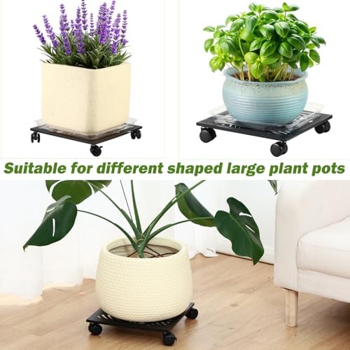 3 Packs 12" Metal Square Plant Caddy with Wheels Large Iron Rolling Plant Stand with Casters Heavy-Duty Plant Dolly Coaster Plant Pot Mover Roller Base for Indoor Outdoor, Black - Image 6