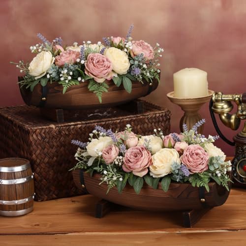 2 Pcs Wooden Whiskey Barrel Vase Vintage Flower Planter - Image 3