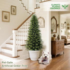 Mavis's Diary 5ft Artificial Cedar Topiary Tree, Set of 2 Realistic Faux Evergreen Shrub Plant in Planter, Indoor Outdoor Fake Cedar Tree for Front Porch, Entryway, Office & Home Decor - Image 4