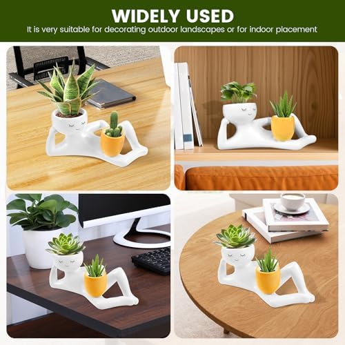Lazy Guy Planter Resin Planter Pot Efficient Drainage Greenery Vase Container Easy Maintenance Ornament for Decor(White) - Image 7