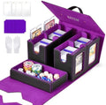 Commander Deck Box for MTG, Trading Card Storage Box Holds 400+ Double-Sleeved Cards, 5 IN 1 Removable Card Case with Dice Tray, Display Window with Magnetic Card Holders for TCG/CCG (Black Purple) by CardStorageBoxformtg