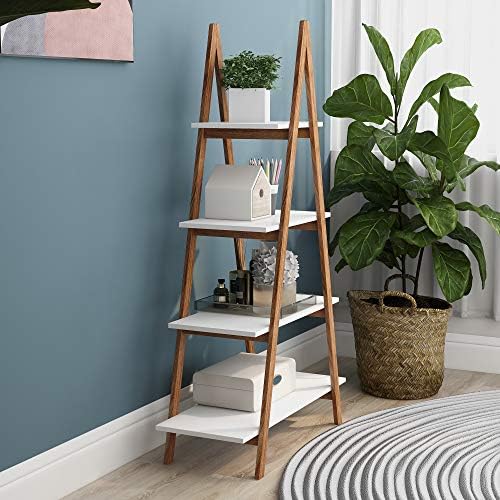 Knocbel 4-Tier Bamboo Ladder Shelf Storage Shelves Display Rack, Bookcase Plant Flower Pots Stand, 22 Lbs Capacity of Each Tier, 31.49" L x 11.73" W x 53.54" H (White and Brown) - Image 3