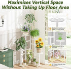 6 Tier Wood Metal Tall White Indoor Plant Stand for Multiple Plants - Image 2
