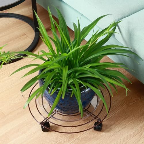 6 Packs 15.8 Inches Metal Plant Caddy with Wheels Extra-large Rolling Plant Stands Heavy-duty Wrought Iron Plant Roller Base Pot Movers Indoor Outdoor Plant Dolly Trolley Planter Tray Coaster - Image 7