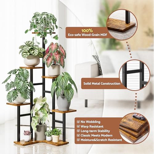 6 Tier Corner Plant Stand Indoor Wood Metal Plant Shelf Outdoor - Image 2