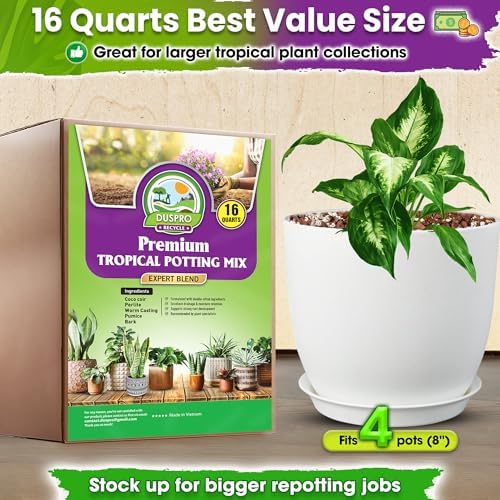 DUSPRO Pre-Mixed 5in1 Tropical Potting Mix, Drainage & Root Airflow, 16QT - Image 5