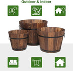 Wooden Whiskey Barrel Planters,Wooden Pot Set,3 PCS Large Wooden Planter Barrel Set, 11.5"(Dia)- 18"(Dia) Real Wood Indoor/Outdoor Flower Pot w/Drainage Holes, Different Sizes, Large Garden Container - Image 6