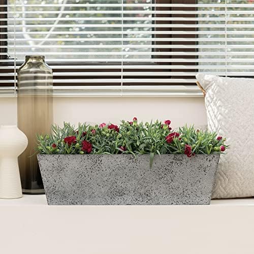 LA JOLIE MUSE Window Boxes Planters, Rectangular Plastic Planter for Indoor and Outdoor, Minimalist Chic Trapezoid-Shaped Succulent Planter, Rock Gray, Set of 2, 21.7 x 6 x 5.8 inches - Image 2