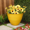 Alpine Corporation 16" Diameter Indoor/Outdoor Ribbed Plastic Planters with Plug-in Drainage Hole, Aesthetic Lawn and Garden Decor, Yellow by Unknown