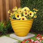 Alpine Corporation 16" Diameter Indoor/Outdoor Ribbed Plastic Planters with Plug-in Drainage Hole, Aesthetic Lawn and Garden Decor, Yellow by Unknown