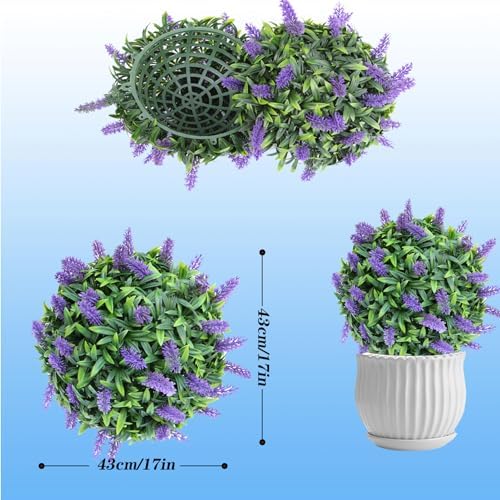 Decorative Faux Greenery Fake Plants Dia 17in, Small Artificial Plants, Faux Boxwood Decorative Balls, Decorative Plant Ball Decor Artificial Grass Ball, Round Plastic Plant Ball - Image 7