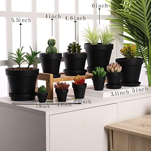 Yishang Large Terra Cotta Pots with Saucer- 6 Pack Large 6'' Terra Cotta Plant Pot with Drainage Hole, Flower Pot with Tray, Terracotta Pot for Indoor Outdoor Plant(Black) - Image 4
