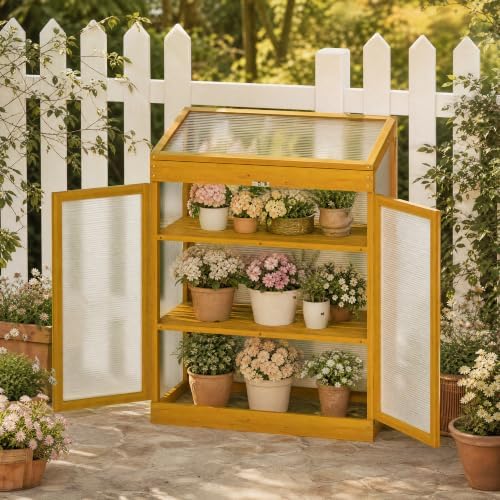 LAZZO Wooden Cold Frame Greenhouses for Outdoors, 2-Tier Garden Cabinet - Image 3