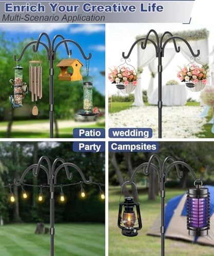 Upgrade 4-Hook Shepherds Hooks for Outdoor with Plastic Tube, 92" Heavy Duty Bird Feeder Pole with 5 Prongs Base, Adjustable Garden Hook for Solar Light, Hanging Plant, Wedding Decor, 1 Pack - Image 6