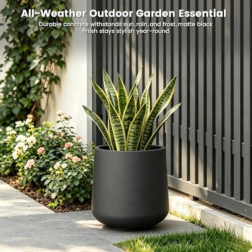 Kante Accent Round Curved Black Concrete Planter 13" Dia, Outdoor - Image 6