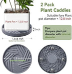 2 Pcs Plant Caddy with Hidden Wheels 13.5 Inch Heavy Duty Rolling Plant Stand, Indoor Outdoor Plant Saucer Tray with $9.9 Garden Tools (Gray) - Image 2
