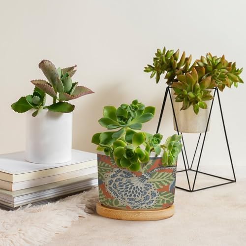 Navy Blue Floral White Ceramic Planters Green and Orange Chinoiserie Flower Pots for Indoor Plants with Drainage Holes and Saucers Pot for Outdoor Garden Home Plant - Image 4