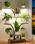 7 Tiered Plant Stand Indoor with 3 Grow Lights, 59" Tall Corner Plant Shelf for Multiple Plants, W-Shaped Metal Wood Plant Rack for Living Room, Bedroom, Office, Home Decor, Rustic Brown by BEWAERIL