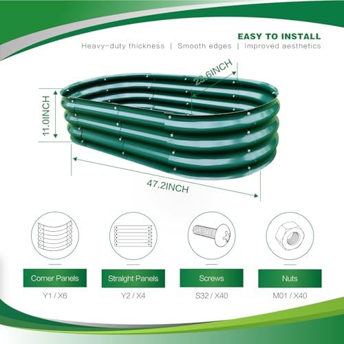 Gardmax Galvanized Raised Garden Bed, Lightweight Planter Boxes Outdoor with Easy Assembly, Large Garden Bed for Vegetables, Fruits, Flower Dark Green 8FT - Image 3