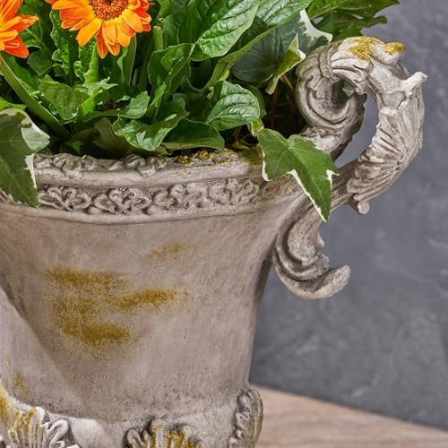 Merax 19.25'' Tall Elegant Roman Style Lightweight Concrete Planter with Botanical Accents, Square Indoor Outdoor Flower Pot with Drainage Hole & Stopper, Grey - Image 6