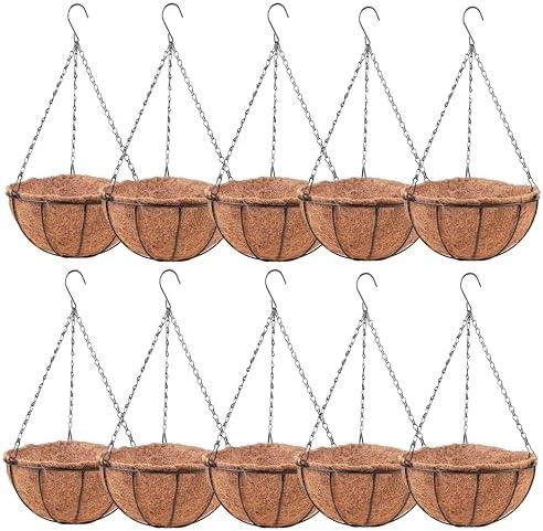 LaLaGreen Hanging Baskets for Plants (16 in, 10 Pack) Black Coco Liner Pots by L%C3%A1L%C3%A1Green