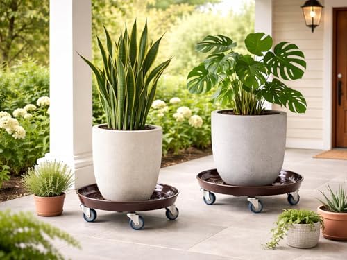 3 Packs Metal Plant Caddy with Wheels 13" Rolling Plant Stand Heavy Duty Plant Dolly with Casters for Indoor and Outdoor Large Planter Casters Potted Plant Mover,Copper - Image 5