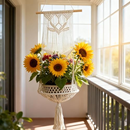 Hanging Planters Baskets, 41in Large Wall Flower Pot Holder，2 Pack Cotton Rope Macrame Plant Hanger with Hooks, for Indoor Outside Balcony Decoration(Style-D,2pack) - Image 6