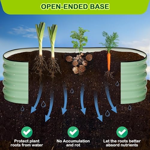 GarveeLife 2 Pcs 4.5x2x1ft Oval Raised Garden Bed, Galvanized Raised Beds,Open-Ended Base Metal Raised Planter Beds,Garden Bed Outdoor,Planter Raised Boxes for Vegetables, Flowers,Tool-Free Asse,Green - Image 5