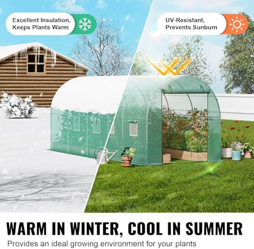 VEVOR Walk-in Tunnel Greenhouse, 14.6x6.4x6.3 ft Hoop House Greenhouse Tunnel, Plant Hot House with Galvanized Steel Frame, Green PE Cover, Roll-up Zipper Door and 8 Windows for Outdoor - Image 4