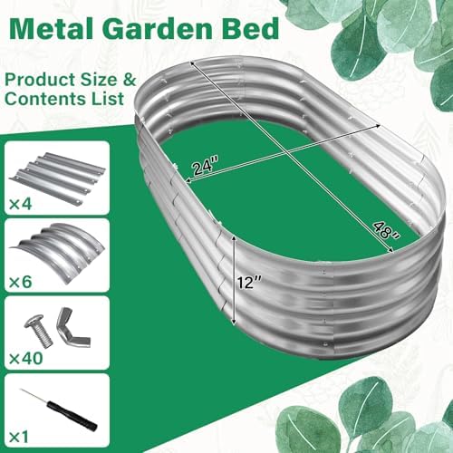 TATAANTY Galvanized Raised Garden Bed for Outdoor: 4X2X1ft Durable Metal Vegetable Plant Container Kit - Oval Planter Box for Gardening Flower Trough - Image 2