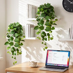 CEWOR Fake Plants Indoor 2 Packs 33" Fake Pothos Hanging Plants with Plastic Pot for Home Office Indoor Decor (Green) - Image 6