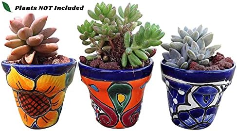 Talavera Hand-Painted Flower Pots (Set of 3) - 3" Garden Party Design - Authentic Mexican Pottery Planters for Succulents - Image 3