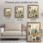 Framed Canvas Wall Art Bohemian Gouache Desert Foxes in Yucca Floral Pink and Yellow Canvas Print Poster Gold Frame Wall Decor for Living Room Southwestern Decor, Animal Art - Inch 16x20 - Image 3
