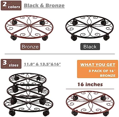 5 Packs 16” Plant Caddy with Wheels Large Metal Plant Stand with Wheels for Indoor and Outdoor Plants Rolling Plant Stand with Casters Heavy Duty Plant Dolly Roller Caddy, Bronze - Image 6