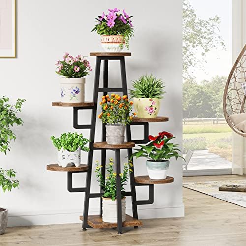 LITTLE TREE 7 Tier Plant Stand Indoor Tall Plant Shelf Corner Plant Pots Holder Rack Flower Stand for Living Room Balcony Garden, Rustic Brown - Image 3