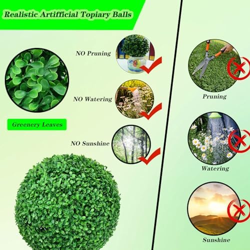 Artificial Plant Topiary Ball Dia 11in, Faux Boxwood Decorative Balls, Decorative Faux Greenery Fake Plants, Small Artificial Plants, Topiary Tree Plants, Grass Ball for Backyard Garden - Image 6