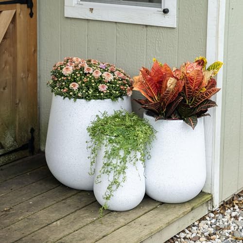 Beuta Large Poly Planters for Outdoor Plants - Set of 3, 15.5/18/20.5 Inches Outdoor Planters for Porch - Tall Planter for Outdoor & Indoor Plants | Large Indoor Plant Pot - USA Made - Limewash - Image 6