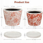 Set of 2 Ceramic Pink Orange Plant Pots with Drainage Hole and Saucers, Vintage Farmhouse Accent Planters for Indoor Plants, Round Flower Pots Rustic Succulent Pot Terracotta Tubs 5.7/4.7 Inch - Image 3
