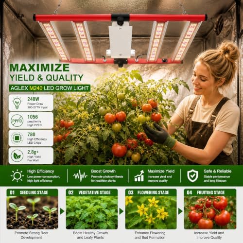 AGLEX 240W LED Grow Lights UV IR Grow Lights for Indoor Plants with 780PCS Diodes Daisy Chain Foldable & Dimmable Full Spectrum Commercial Hydroponic Growing Lamp 3x3/4x4 Grow Tent - Image 3