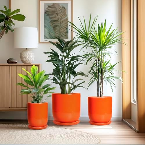 12 Inch Pots for Plants - Ceramic Planter with Drainage Hole and Saucer, Decorative Round Large Plant Pot for Indoor Outdoor Plants, Plant Lover Gifts, Home Office Garden Decor, Orange - Image 6