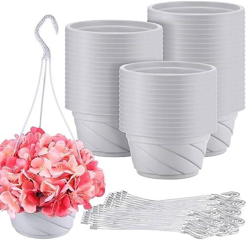 Tioncy 50 Pcs Plastic Hanging Baskets Planter Hanging Pot, White, 6.5 Inch by Tioncy