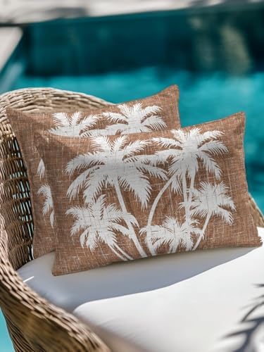 Throw Pillow 12x20 Inch, Tropical Palm Tree Waterproof Outdoor Pillow Covers for Patio with Insert, Vintage Brown Exotic Botanical Plants Decorative Pillowcase Cushion for Couch, Sofa, Bed, Garden - Image 4