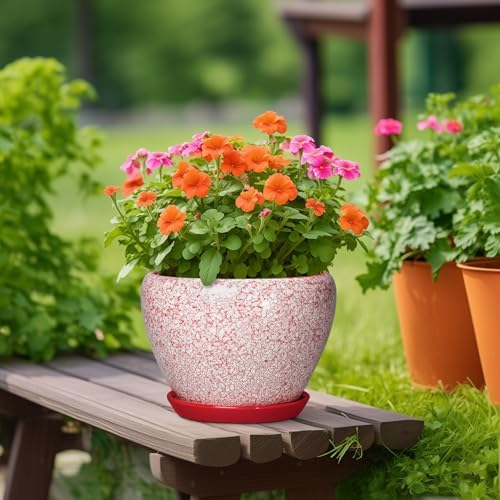 10 Inch Pots for Plants, Ceramic Planter Pots, Crackle Red - Image 4