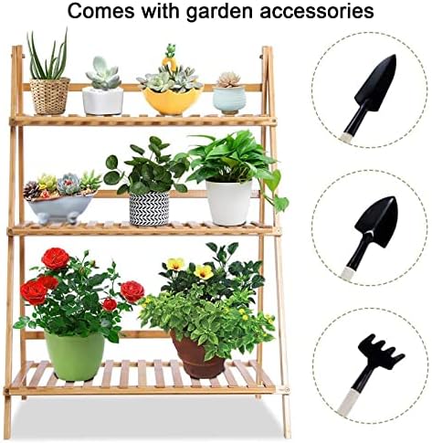 4-Tier Ladder Plant Stand, Multi Plant Pot Holder Bamboo Garden Shelves Storage Organizer Rack, 4 Colors Folding Flower Plant Stand Display Rack for Patio Garden Living Room - Image 7