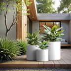 Kante Set of 3 White Concrete Cylinder Round Planters for Modern Home - Image 5