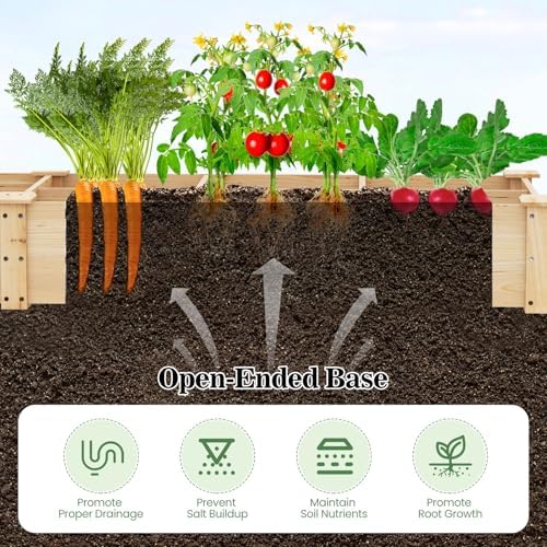 GIANTEX Wooden Raised Garden Bed with 2 Planter Boxes & Dividers, 90"x25"x10" Raised Bed for Flowers Vegetables Fruits Herbs Gardening Planting, Outdoor Garden Box for Patio Backyard Lawn (1) - Image 5