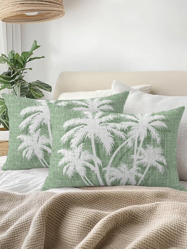 Tropical Palm Tree 12x20 Waterproof Outdoor Lumbar Pillows Set of 2 with Inserts, Vintage Sage Green Exotic Botanical Plants Patio Decorative Cushion Pillows for Outdoor Sofa Bench Porch Balcony - Image 3
