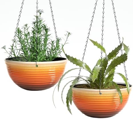 12 Inch Glazed Hanging Planters for Indoor Outdoor Plants, 2 Pack by Vanslogreen