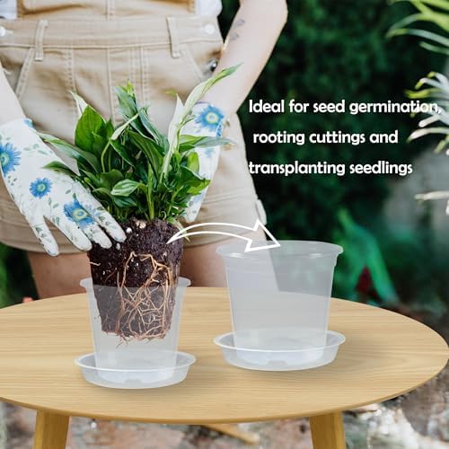 30 Pack 5/6/7 Inch Clear Nursery Pots with Drainage and 30 Pack Plant Saucers, Plant Pots for Plants Transparent Potting Containers for Plants Seeding Starter Pot (Clear, 5/6/7 Inch) - Image 3